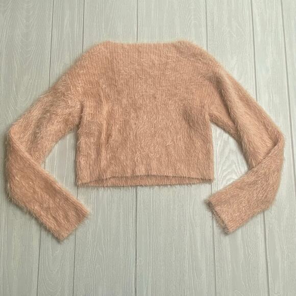 Lulus Women's Dream State Pink Eyelash Knit Cropped Sweater Size Large - Picture 2 of 7